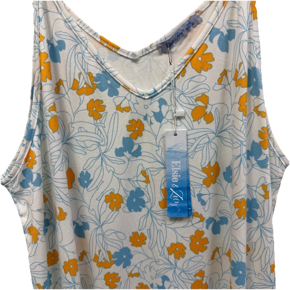 Elsie & Zoey Maxi Dress Floral Blue Orange Spaghetti Strap Pockets OS Tall